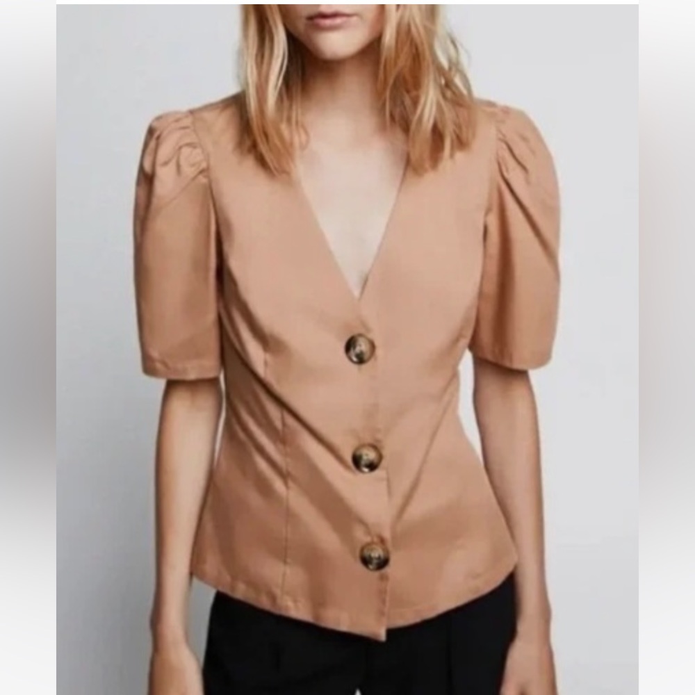 Zara puff sleeve button down blouse